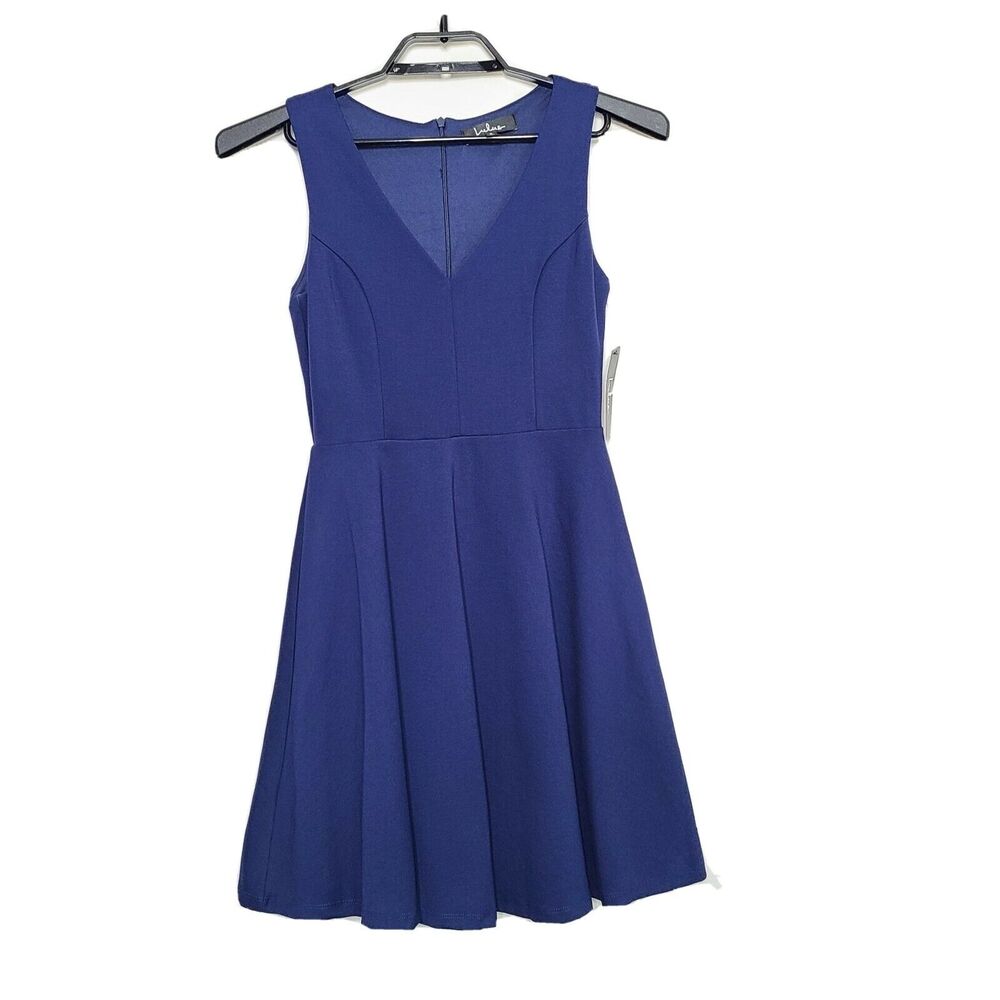 Lulus Bon Appetit Navy Blue Skater Dress SZ Small